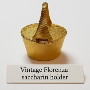 Vintage Gold-Tone Florenza Saccharin/Pill Basket with Tongs